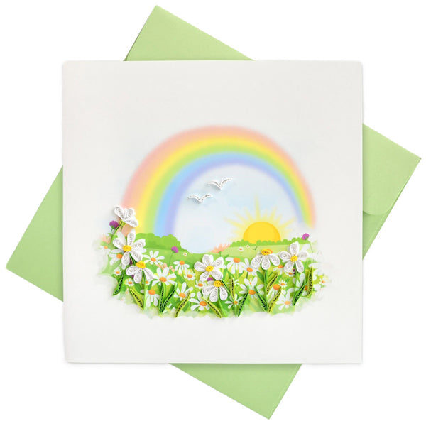 Quilled Rainbow with Flowers Greeting Card (15x15cm)