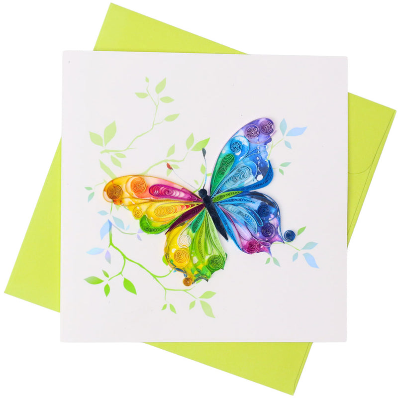 Quilled Multi-coloured Butterfly Greeting Card (15x15cm)