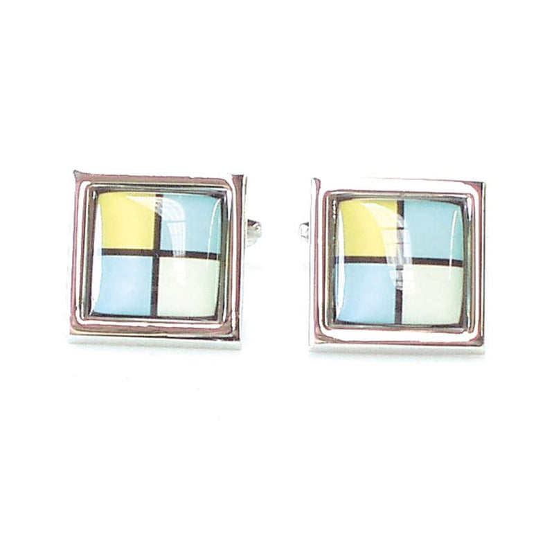 Square Button Cufflinks (Blue/White/Yellow)