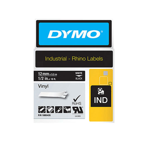 Dymo Rhino White on Black Vinyl Tape