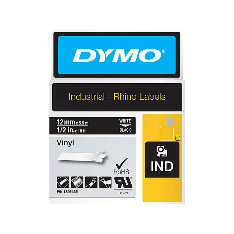 Rhino dymo blanc sur ruban vinyle noir