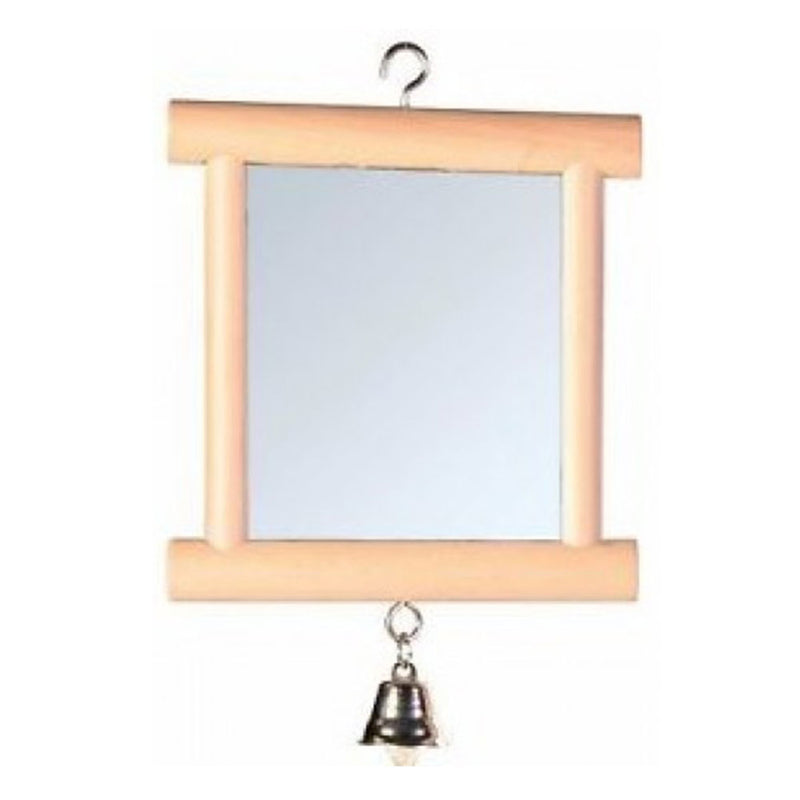 Wooden Framed Mirror with Bell Bird Toy