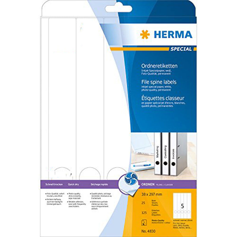 Herma File Spine Inkjet Labels A4 25pc (White)