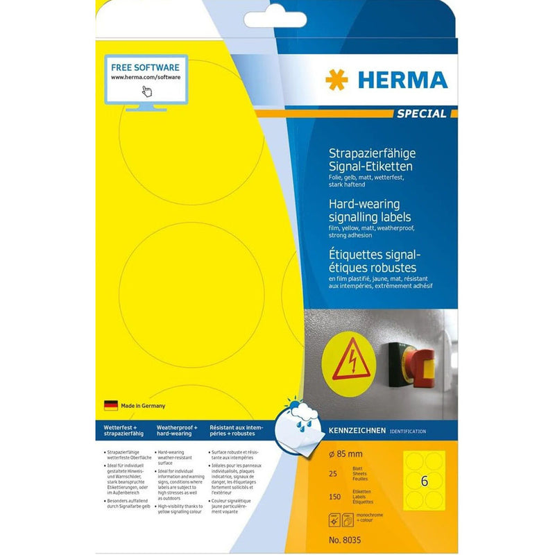 Herma Round Hard-Wearing Signalling Labels (Yellow)