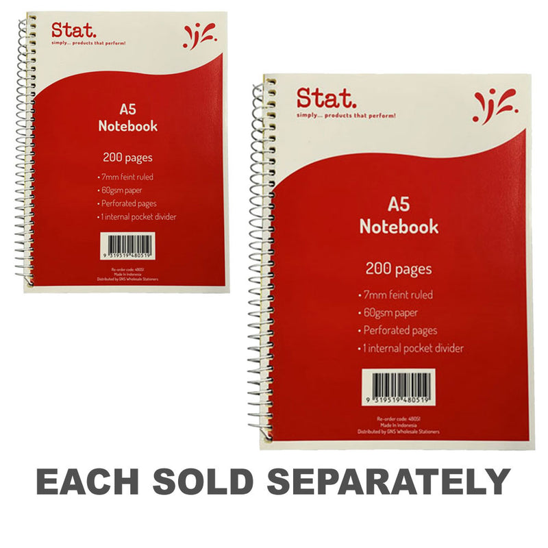 Stat Ruling 60gsm A4 200pg Notebook 7mm (Red)