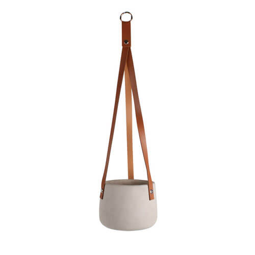 Concrete Hanging Pot w/ PU Leather Straps