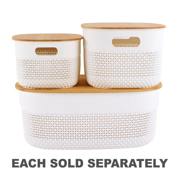 Oval Plastic Basket with Bamboo Lid (White)