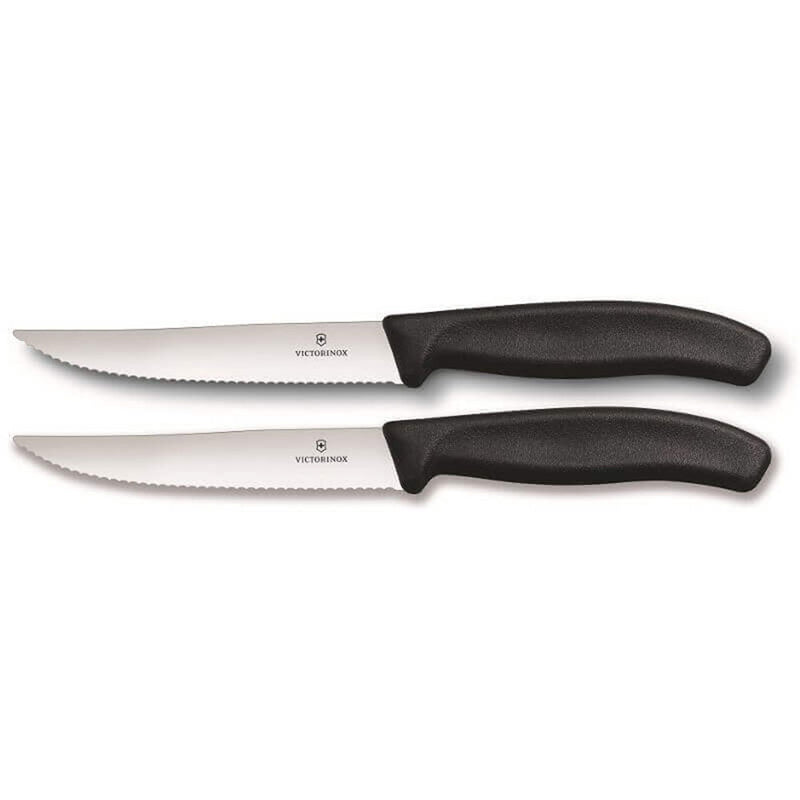  Cuchillo para bistec y pizza con hoja ancha y borde ondulado, 2 piezas, 12 cm