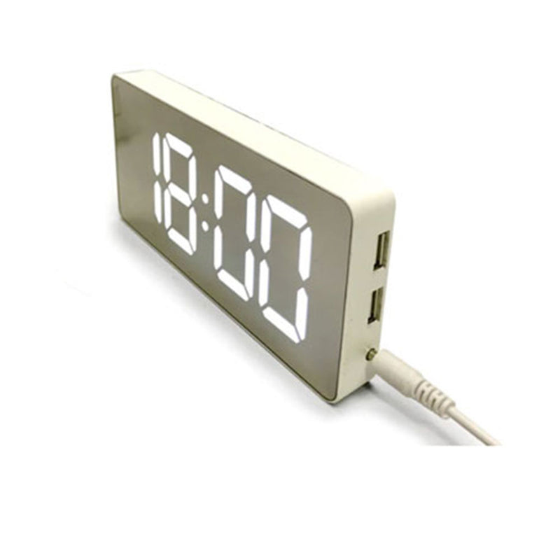  Reloj despertador LED con cara espejada y dos puertos USB