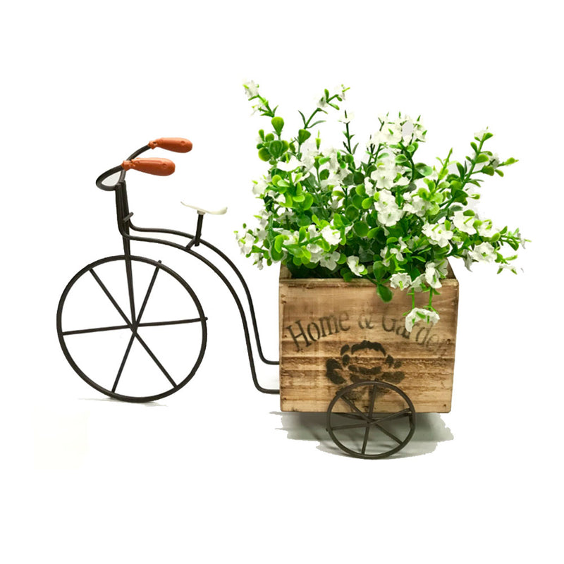 Casa e giardino in bicicletta a 3 ruote con decorazioni per fiori