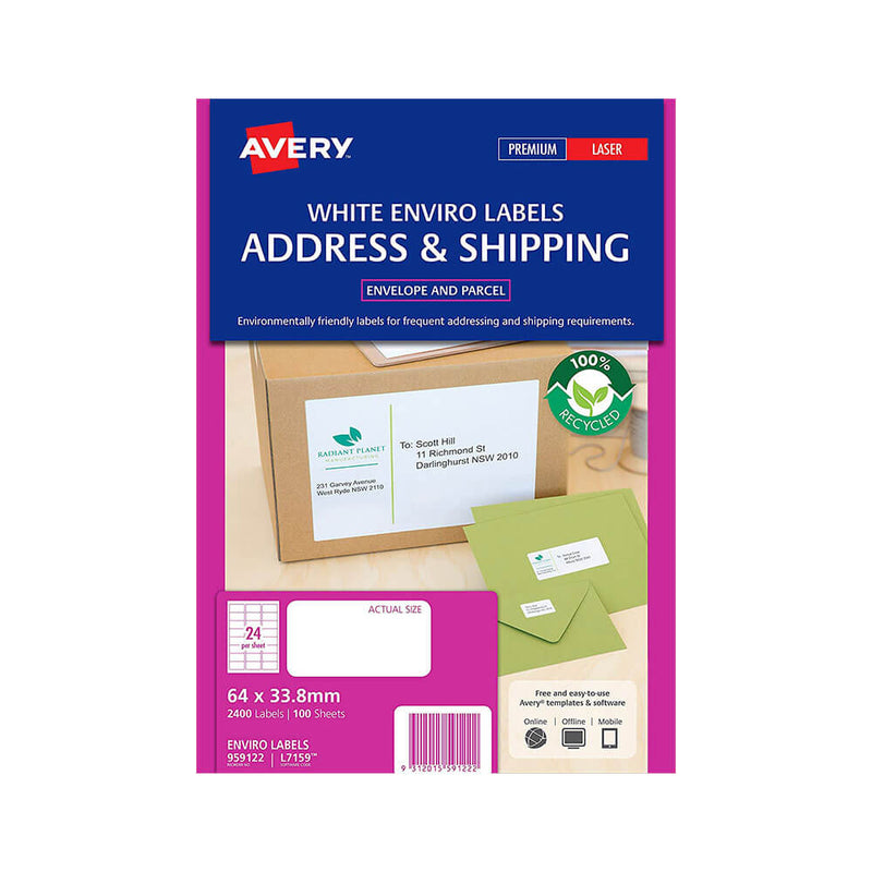 Avery Enviro Etichette riciclate 100% White (100pk)