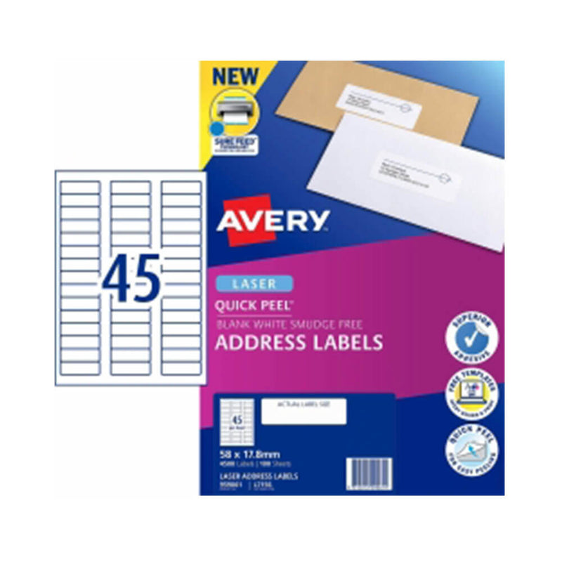 Etichetta dell'indirizzo laser Avery White (100pk)