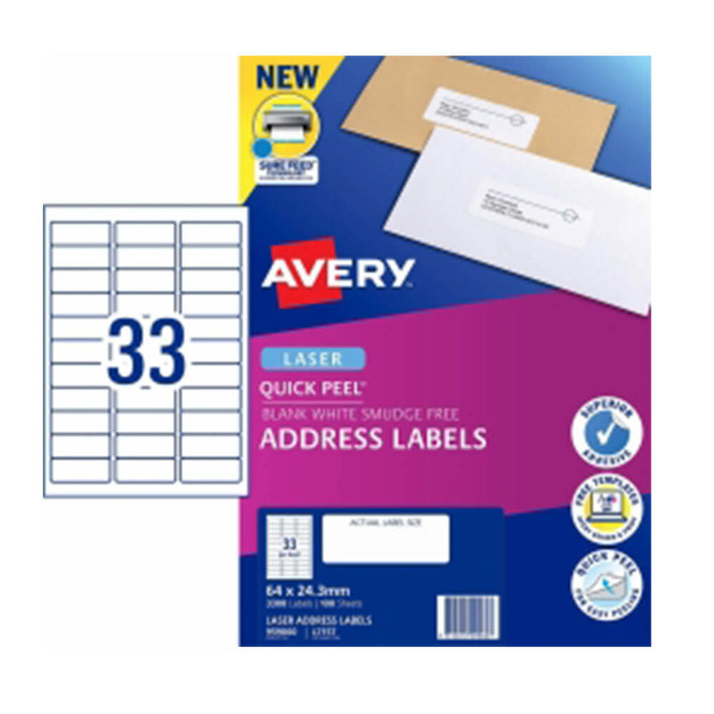 Etichetta dell'indirizzo laser Avery White (100pk)