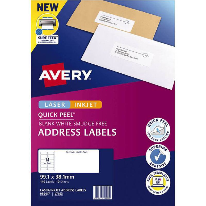Avery Laser Inkjet Quick Peel Indirizzo Etichette