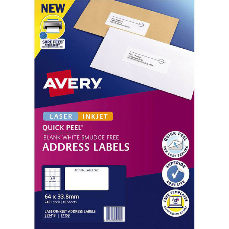Avery Laser Inkjet Quick Peel Indirizzo Etichette