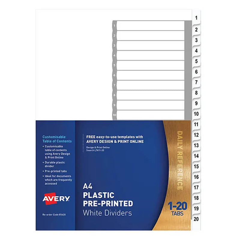  Separadores preimpresos de plástico Avery A4 (blanco)